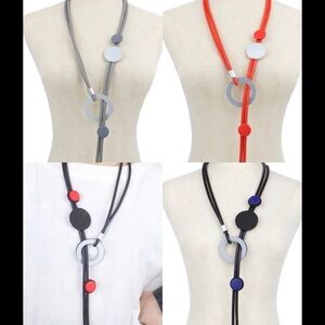 Bundle of 4 Adjustable Fashion Red, Orange, Gray and Blue Necklace